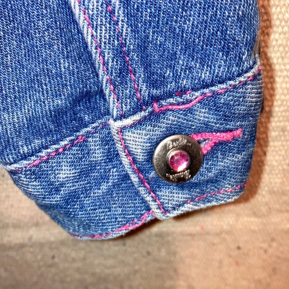Vintage Girl’s Y2K Barbie denim jean jacket Embroidered Rhinestones 10-12 New